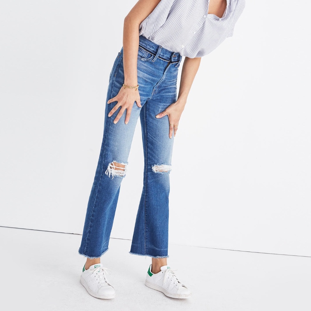 Madewell Retro Crop Bootcut Ripped Jeans